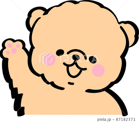 片手を上げて喜ぶ茶色の犬 87182371