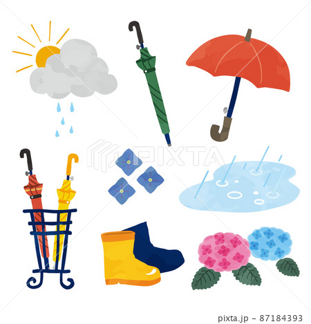 手描き風のごきげんな雨上がりイラスト 長傘・線なし 手描き風のごきげんな雨上がりイラスト 長傘・線なし 87184393