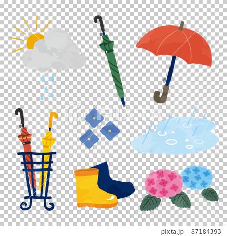 手描き風のごきげんな雨上がりイラスト 長傘・線なし 手描き風のごきげんな雨上がりイラスト 長傘・線なし 87184393