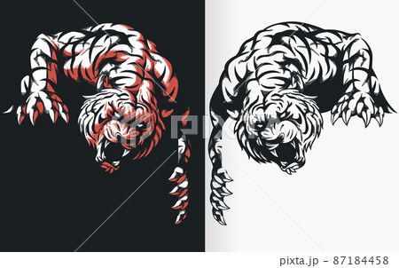 Silhouette Tiger Lurking Ready Attack Stencil Vector Drawing Clipart 87184458