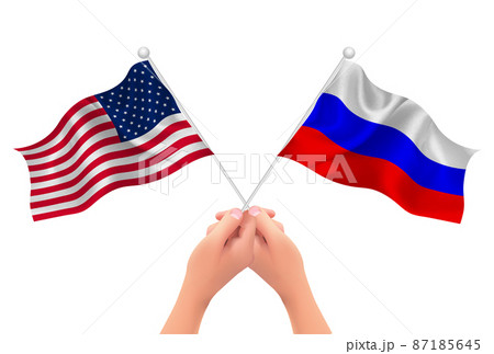 アメリカ　ロシア　 国旗　手 87185645