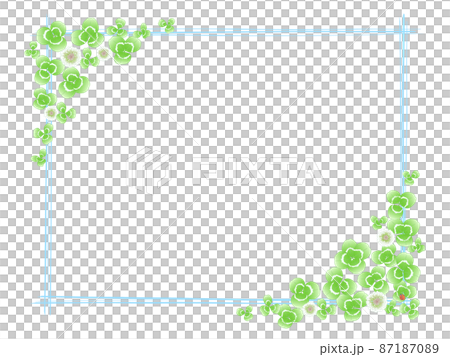 Clover flower and leaf frame ⑧ (horizontal, hand-painted line frame, light blue) 87187089