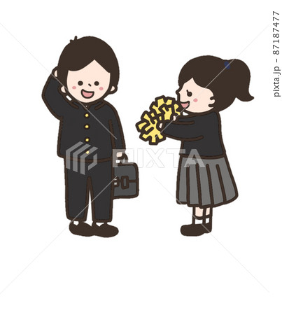 ポンポンを持って応援する女の子と照れる男の子 87187477