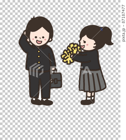 ポンポンを持って応援する女の子と照れる男の子 87187477