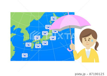 お天気お姉さんが大雨情報を伝えるイラストイメージ お天気お姉さんが大雨情報を伝えるイラストイメージ 87190125