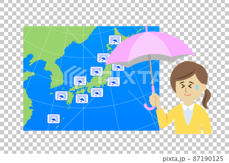 お天気お姉さんが大雨情報を伝えるイラストイメージ お天気お姉さんが大雨情報を伝えるイラストイメージ 87190125