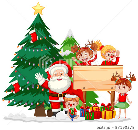 Santa Claus and children with empty wooden board Santa Claus and children with empty wooden board 87190278