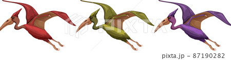 A set of pteranodon dinosaurs on white background 87190282