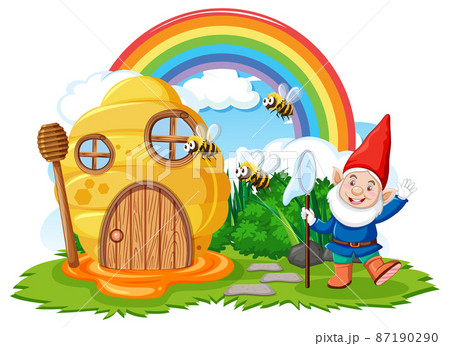 Fantasy honey comb with rainbow in the sky Fantasy honey comb with rainbow in the sky 87190290