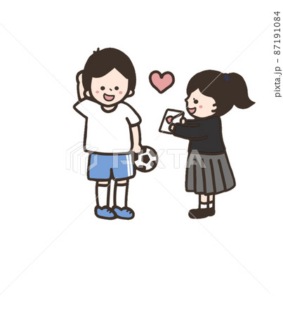 手紙を渡す女の子と照れる男の子 87191084
