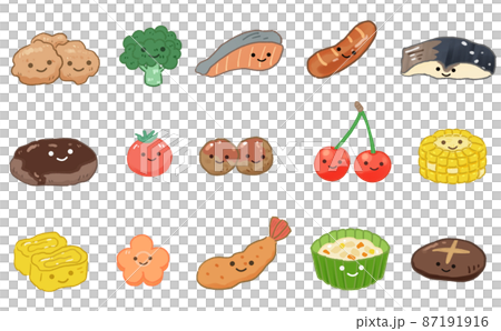 お弁当のおかず　イラストセット　顔あり 87191916