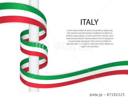 Waving ribbon on pole with flag of Italy. Template for independe 87192225