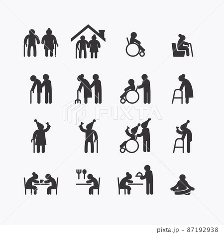 Bundle of Senior Elder women and men flat line icons collection. simple  design vector 87192938
