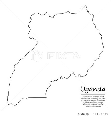 Simple outline map of Uganda, silhouette in sketch line style