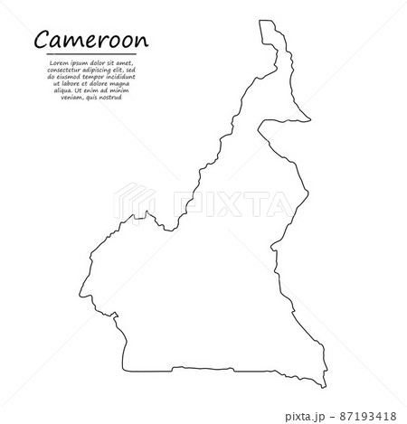 Simple outline map of Cameroon, silhouette in sketch line style