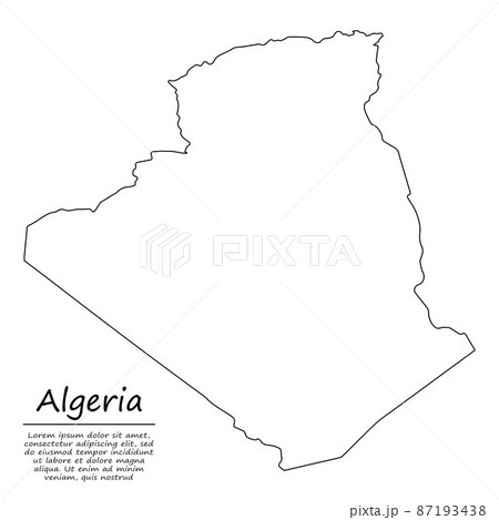 Simple outline map of Algeria, in sketch line style