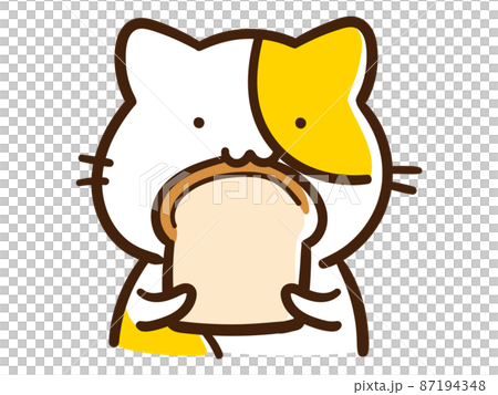 Handwritten style illustration of a cute cat character that adds bread 87194348