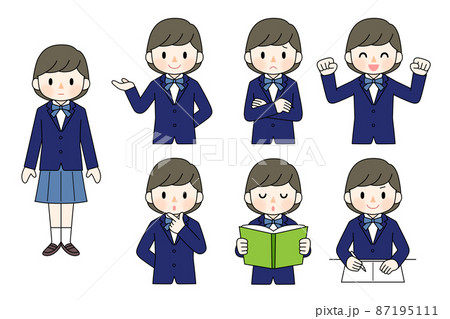 女子生徒の全身と6つの表情セット 87195111