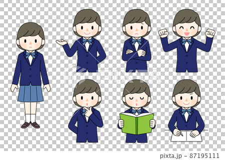 女子生徒の全身と6つの表情セット 87195111
