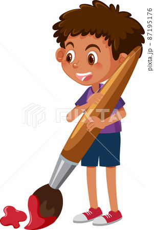 Cute boy painting with paintbrush Cute boy painting with paintbrush 87195176