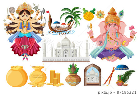 Indian set with gods and offerings Indian set with gods and offerings 87195221