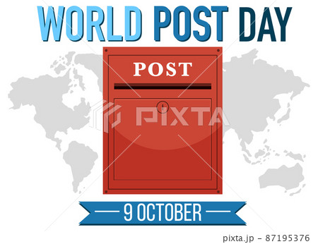 World Post Day banner with a postbox on world map background 87195376