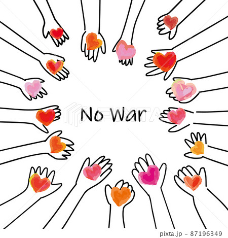 No War(戦争反対)のためのハートを持つ手のフレーム 87196349