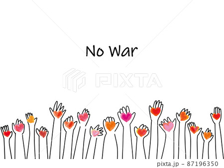 No War(戦争反対)のためのハートを持つ手のラインイラスト 87196350