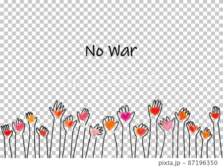 No War(戦争反対)のためのハートを持つ手のラインイラスト 87196350