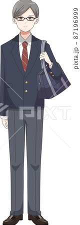 全身立ちポーズ　男子学生　ブレザー服チェック柄 87196999