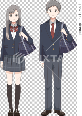 Full-body standing pose, male and female students, blazer clothes plaid Full-body standing pose, male and female students, blazer clothes plaid 87197001