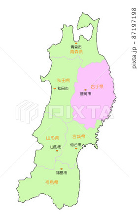 日本地図　東北　岩手　ピンク 87197198