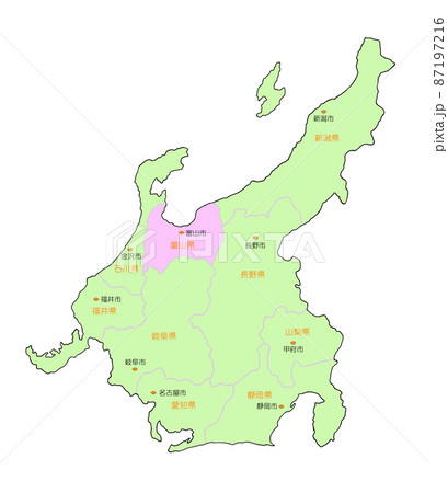 日本地図 中部 富山 ピンクのイラスト素材