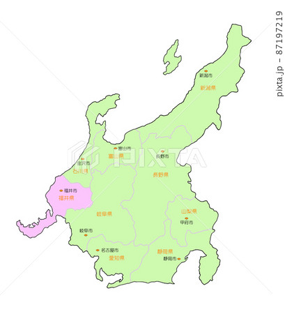日本地図 中部 福井 ピンク 日本地図 中部 福井 ピンク 87197219
