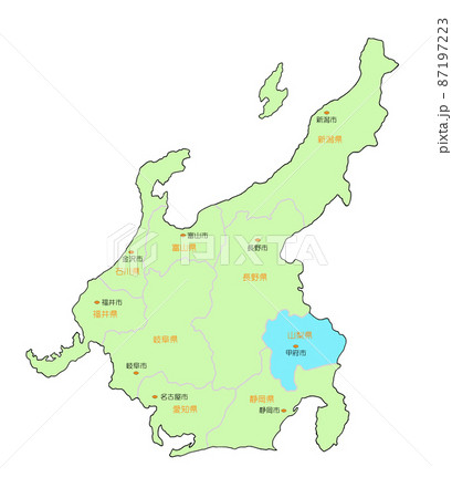 日本地図　中部　山梨　青 87197223