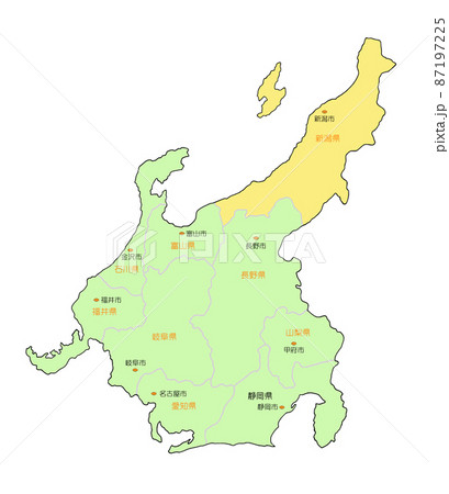 日本地図　中部　新潟　黄 87197225