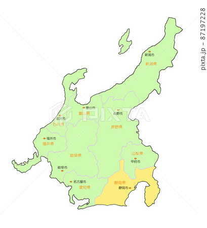 日本地図 中部 静岡 黄 日本地図 中部 静岡 黄 87197228