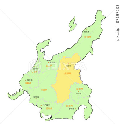 日本地図　中部　長野　黄 87197233
