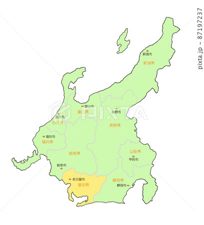 日本地図　中部　愛知　黄 87197237