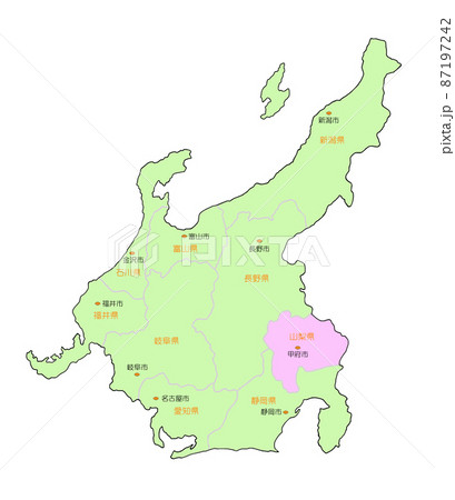 日本地図 中部 山梨 ピンクのイラスト素材