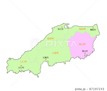 日本地図 中国 岡山 ピンクのイラスト素材