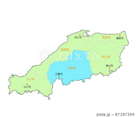 日本地図 中国 広島 青のイラスト素材