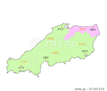 日本地図　中国　鳥取　ピンク 87197310