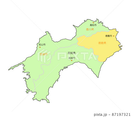 日本地図 四国 徳島 黄のイラスト素材