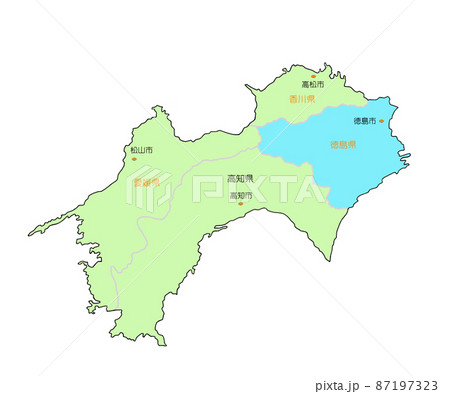 日本地図 四国 徳島 青のイラスト素材