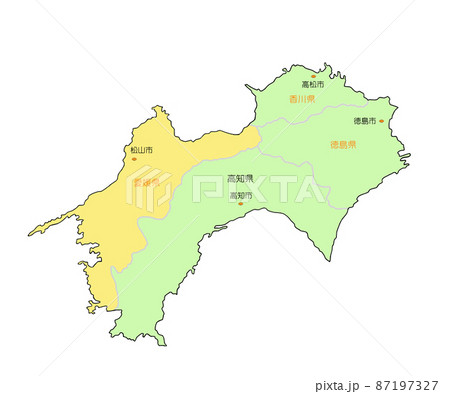 日本地図　四国　愛媛　黄 87197327