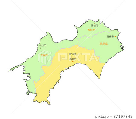 日本地図 四国 高知 黄のイラスト素材