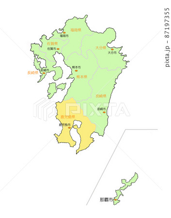日本地図　九州　鹿児島　黄 87197355