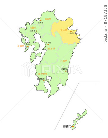日本地図　九州　大分　黄 87197358