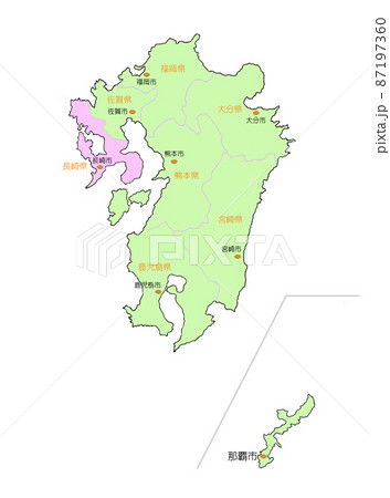 日本地図 九州 長崎 ピンクのイラスト素材